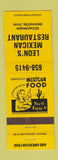 Matchbook Cover - Leon's Mexican Restaurant Universal City TX Mexican Food