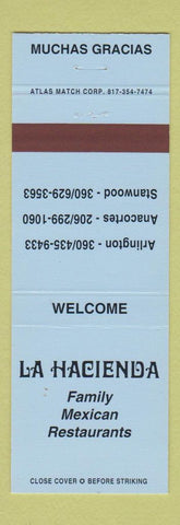 Matchbook Cover La Hacienda Mexican Restaurants Arlington Anacortes Stanwood WA