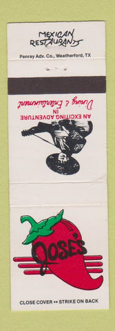 Matchbook Cover - Joe's Mexican Restaurant Burleson Cleburne Granbury TX