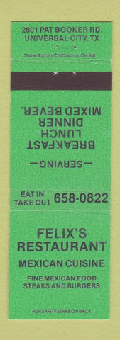 Matchbook Cover - Felix's Restaurant Mexican Universal City TX