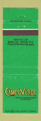 Matchbook Cover - Campo Verde Mexican Restaurant Fort Worth TX WEAR