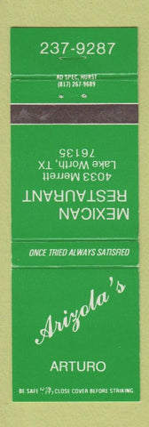 Matchbook Cover - Arizola's Mexican Restaurant Lake Worth TX