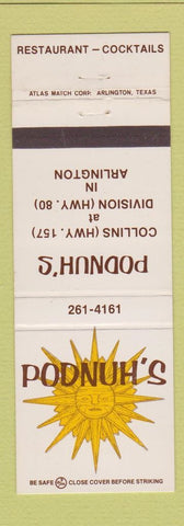 Matchbook Cover - Podnuh's Arlington TX