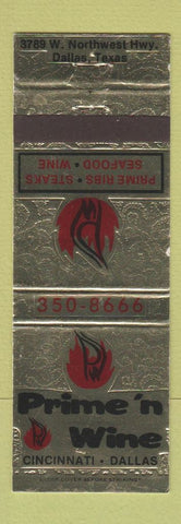 Matchbook Cover - Prime n Wine Cinatinnati OH Dallas TX