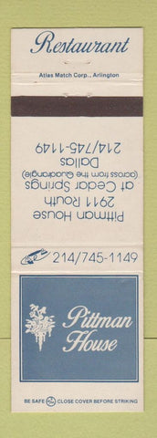 Matchbook Cover - Pittman House Dallas TX Restaurant