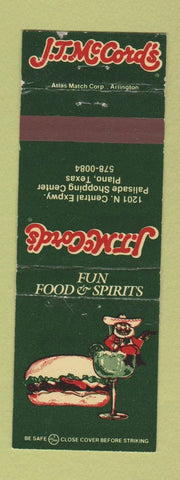 Matchbook Cover - JT McCord's Plano TX WEAR Addison Waco Lubbock