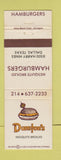 Matchbook Cover - Dunston's Hamburgers Dallas TX WEAR