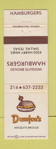 Matchbook Cover - Dunston's Hamburgers Dallas TX WEAR
