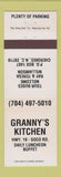 Matchbook Cover - Granny's Kitchen Cherokee NC WHITE