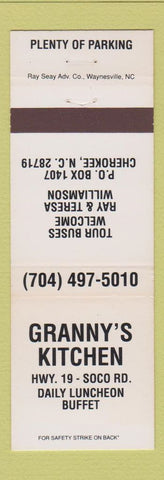 Matchbook Cover - Granny's Kitchen Cherokee NC WHITE