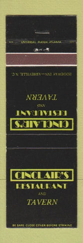 Matchbook Cover - Cinclair's Restaurant Asheville NC