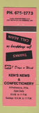 Matchbook Cover - Ken's News Confectionery Athabasca AB