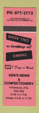 Matchbook Cover - Ken's News Confectionery Athabasca AB
