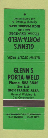 Matchbook Cover - Glenn's Porta Weld High Prairie AB