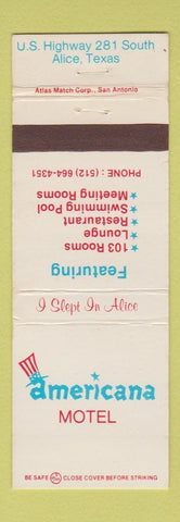 Matchbook Cover - Americana Motel Alice TX WEAR