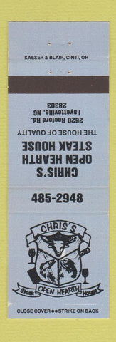 Matchbook Cover - Chris's Open Hearth Steak House Fayetteville NC WEAR BLUE