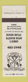 Matchbook Cover - Chris's Open Hearth Steak House Fayetteville NC WHITE