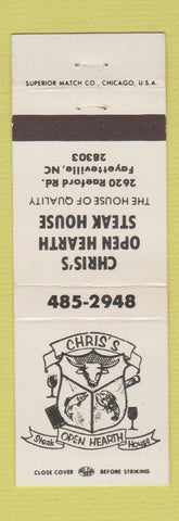 Matchbook Cover - Chris's Open Hearth Steak House Fayetteville NC WHITE