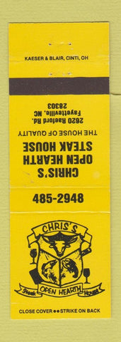 Matchbook Cover - Chris's Open Hearth Steak House Fayetteville NC YELLOW