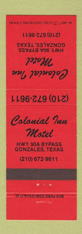 Matchbook Cover - Colonial Inn Motel Gonzales TX RED