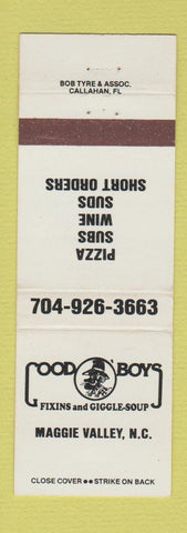 Matchbook Cover - Good Boys Fixins and Giggle Soup Maggie Valley NC WHITE