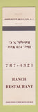 Matchbook Cover - Ranch Restaurant Raleigh NC