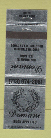 Matchbook Cover - Domani Ristorante Italian Houston TX