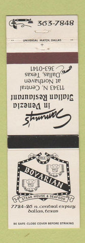 Matchbook Cover - Bovarian Steak House Seafood Dallas TX
