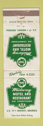 Matchbook Cover - Midway Motel Restaurant Midway GA WORN