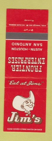 Matchbook Cover - Jim's Frontier Restaurant Austin Houston San Antonio TX
