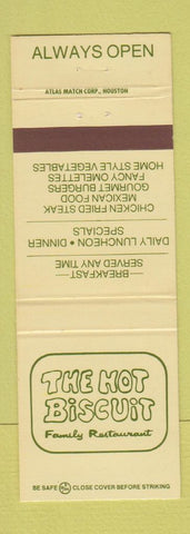 Matchbook Cover - Hot Biscuit Restaurant Nacogdoches Tyler Longview Lufkin TX
