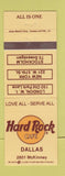 Matchbook Cover - Hard Rock Cafe Dallas TX McKinney