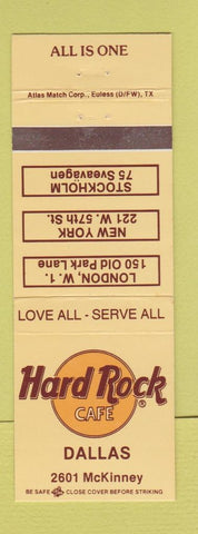 Matchbook Cover - Hard Rock Cafe Dallas TX McKinney