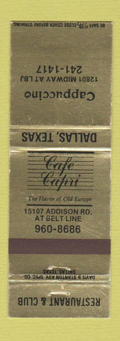 Matchbook Cover - Cappuccino Restaurant Cafe Capri Dallas TX
