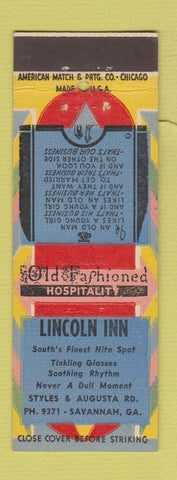 Matchbook Cover - Lincoln Inn Savannah GA
