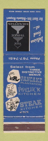 Matchbook Cover - The Three Hearths Air Host Inn Atlanta GA Airport WEAR