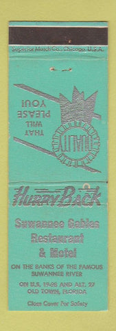 Matchbook Cover - Suwannee Gables Restaurant Motel Old Town FL TEAL