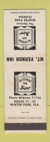 Matchbook Cover - Mount Vernon Inn Winter Park FL