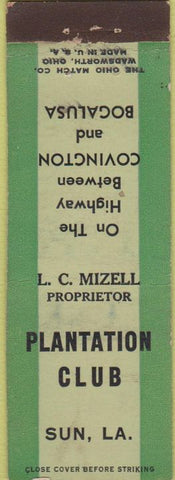 Matchbook Cover - Plantation Club Sun LA