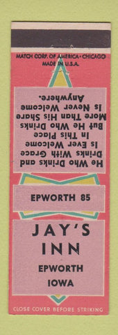 Matchbook Cover - Jay's Inn Epworth IA low phone #