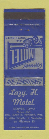 Matchbook Cover - Lazy H Motel Denver IA low phone # WEAR