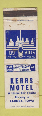 Matchbook Cover - Kerrs Motel Ladora IA WORN