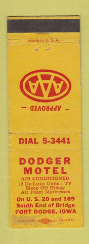 Matchbook Cover - Dodger Motel Fort Dodge IA WORN