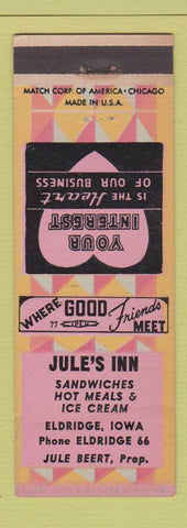 Matchbook Cover - Jule's Inn Eldridge IA low phone #