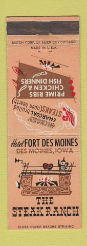 Matchbook Cover - The Steak Ranch Hotel Fort Des Moines IA