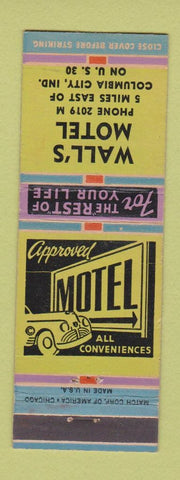 Matchbook Cover - Wall's Motel Columbia City IN