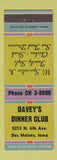 Matchbook Cover - Davey's Dinner Club Des Moines IA
