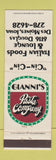 Matchbook Cover - Gianni's Pasta Company Italian Des Moines IA