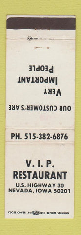Matchbook Cover - VIP Restaurant  Nevada IA WEAR
