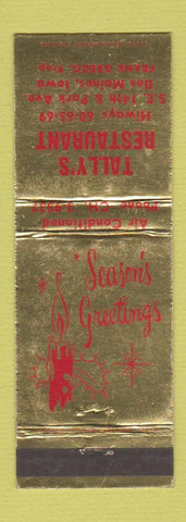 Matchbook Cover - Tally's Restaurant Des Moines IA Christmas WEAR